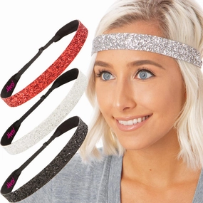 Hipsy Adjustable Non Slip Wide Bling Glitter Headbands for Women Girls & Teens 4-Pack (Black/Silver/Red/White 4pk)