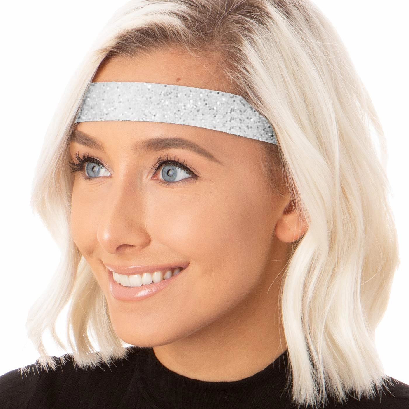 Hipsy Adjustable Non Slip Wide Bling Glitter Headbands for Women Girls & Teens 4-Pack (Black/Silver/Red/White 4pk)