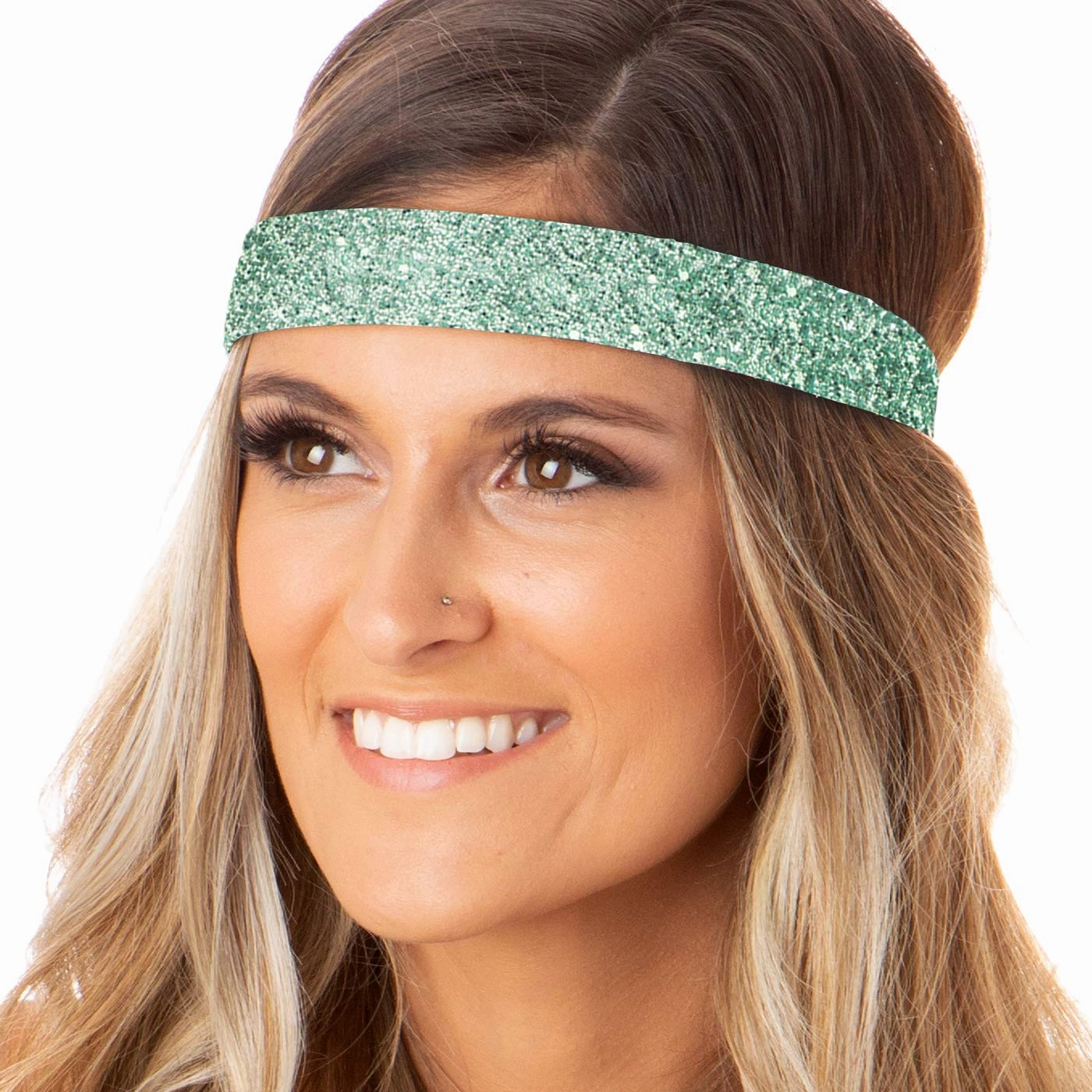 Hipsy Adjustable Non Slip Wide Bling Glitter Headbands for Women Girls & Teens 4-Pack (Light Pink/Silver/Purple/Seafoam 4pk)