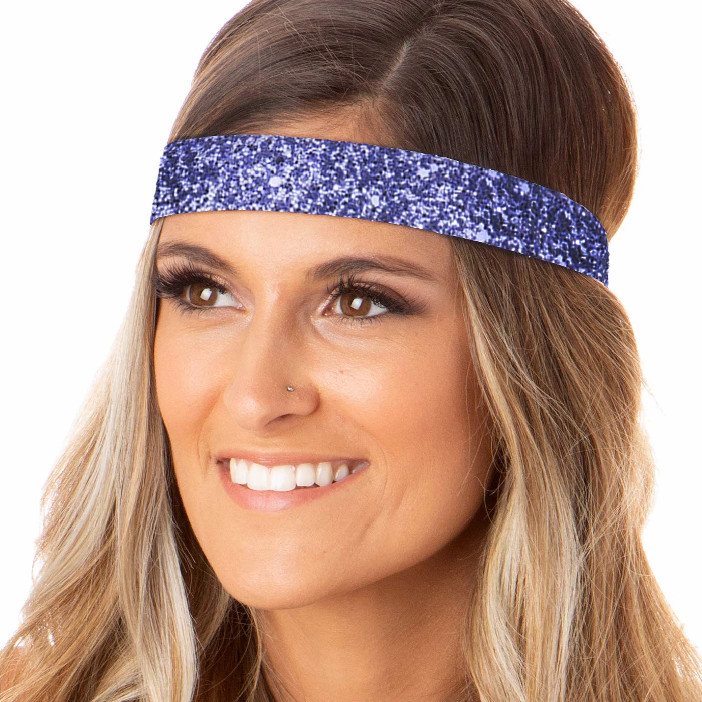 Hipsy Adjustable Non Slip Wide Bling Glitter Headbands for Women Girls & Teens 4-Pack (Light Pink/Silver/Purple/Seafoam 4pk)