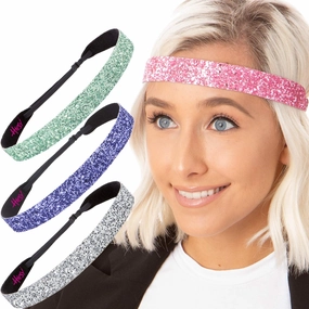 Hipsy Adjustable Non Slip Wide Bling Glitter Headbands for Women Girls & Teens 4-Pack (Light Pink/Silver/Purple/Seafoam 4pk)