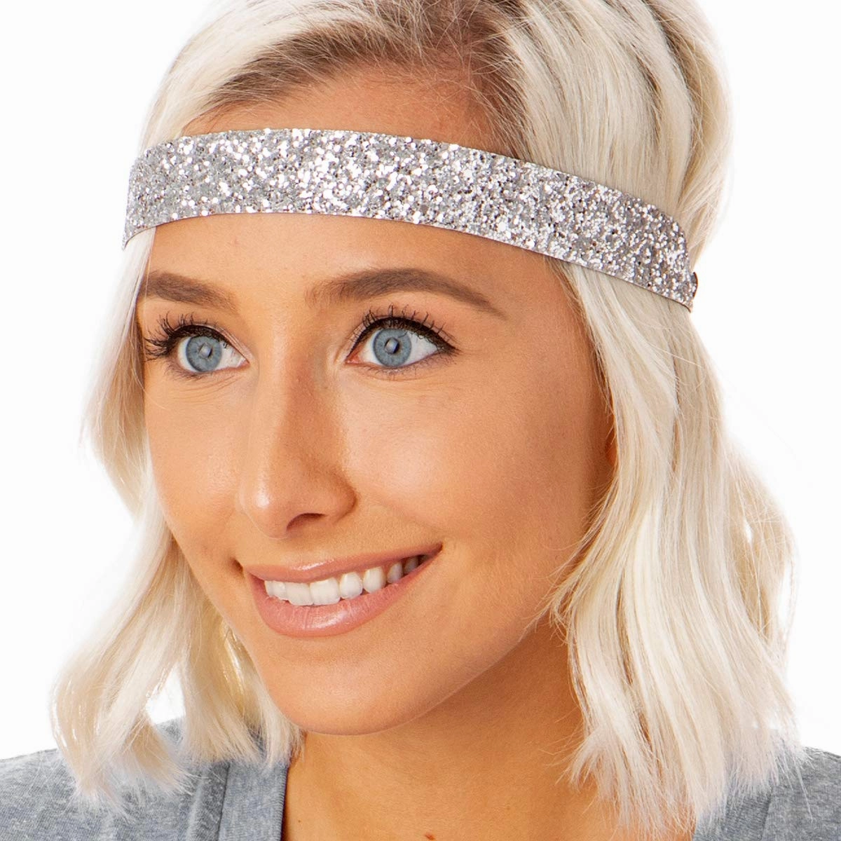 Hipsy Adjustable Non Slip Wide Bling Glitter Headbands for Women Girls & Teens 4-Pack (Teal/Hot Pink/Silver/Purple 4pk)