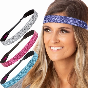 Hipsy Adjustable Non Slip Wide Bling Glitter Headbands for Women Girls & Teens 4-Pack (Teal/Hot Pink/Silver/Purple 4pk)