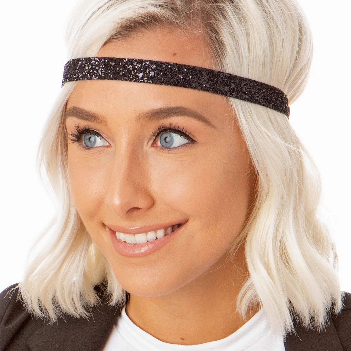 Hipsy PLUS Size, Adjustable No Slip Sparkly Bling Glitter Skinny 5pk Headbands for Women Girls & Teens (Skinny Navy/Rose Gold/Black/Pink Rose/Gunmetal)