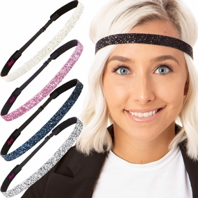 Hipsy PLUS Size, Adjustable No Slip Sparkly Bling Glitter Skinny 5pk Headbands for Women Girls & Teens (Skinny Navy/White/Light Pink/Black/Silver)
