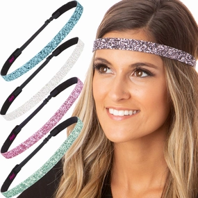 Hipsy Women's Adjustable NO SLIP Bling Glitter Headband Multi Gift Packs (Skinny Seafoam/Light Pink/Pearl/Light Blue/Gunmetal 5pk)