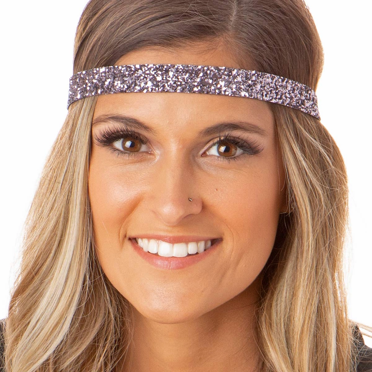 Hipsy Women's Adjustable NO SLIP Bling Glitter Headband Multi Gift Packs (Skinny Seafoam/Light Pink/Pearl/Light Blue/Gunmetal 5pk)