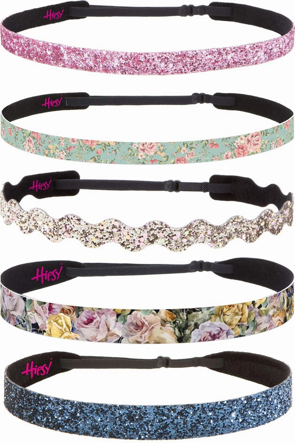 Hipsy Women's Adjustable No Slip Classy Headband Multi 5-Pack (Navy/Rose/Rose Gold/Mint/Light Pink)