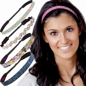 Hipsy Women's Adjustable No Slip Classy Headband Multi 5-Pack (Navy/Rose/Rose Gold/Mint/Light Pink)