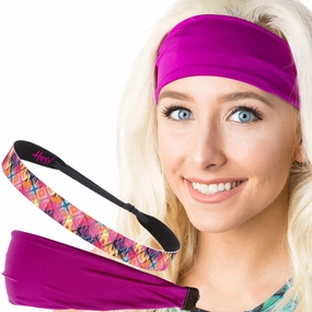 Hipsy Xflex & Fashion Printed No Slip Headband Mixed 2-Packs for Women Girls Teens (Fuchsia Xflex & Pink Tribal Diamonds)