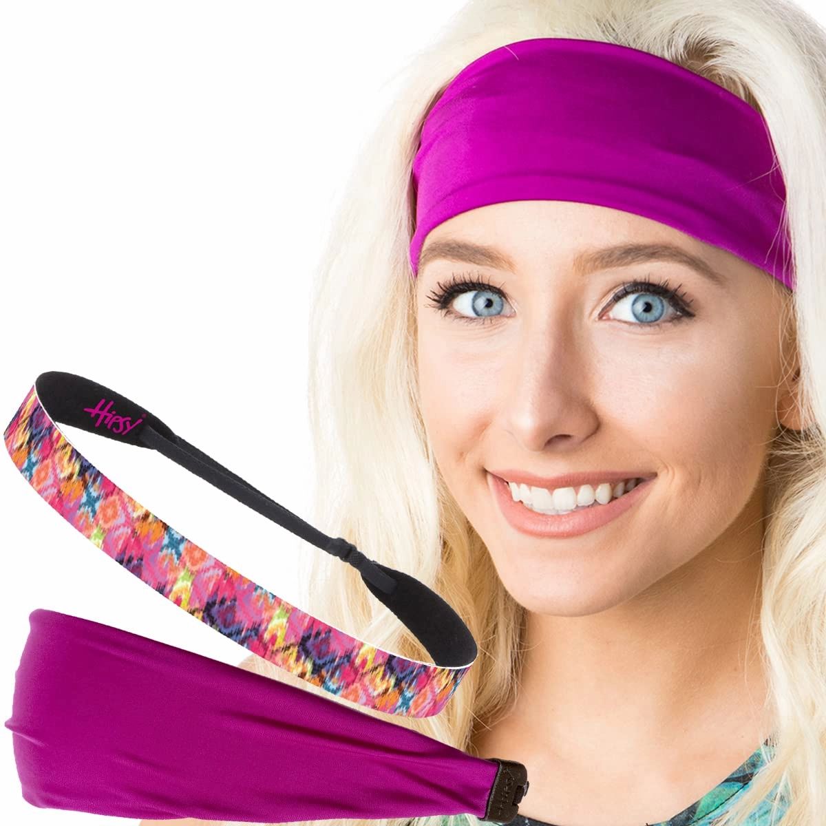 Hipsy Xflex & Fashion Printed No Slip Headband Mixed 2-Packs for Women Girls Teens (Fuchsia Xflex & Pink Tribal Diamonds)