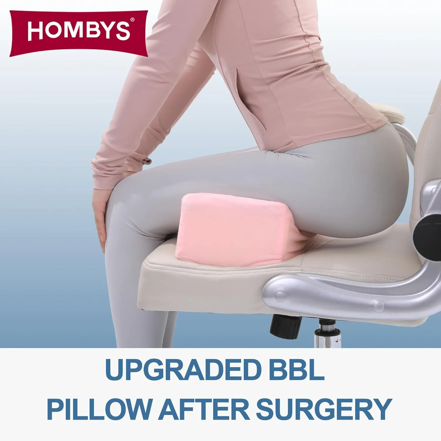HOMBYS BBL Pillow After Surgery for Sitting 18 x 7 x 5.5 in,High Density Foam BBL Recovery Pillow for Sitting After Surgery, 2 Layer Filling Butt Pillows for Car Seats, Office and Home Chairs (Pink)