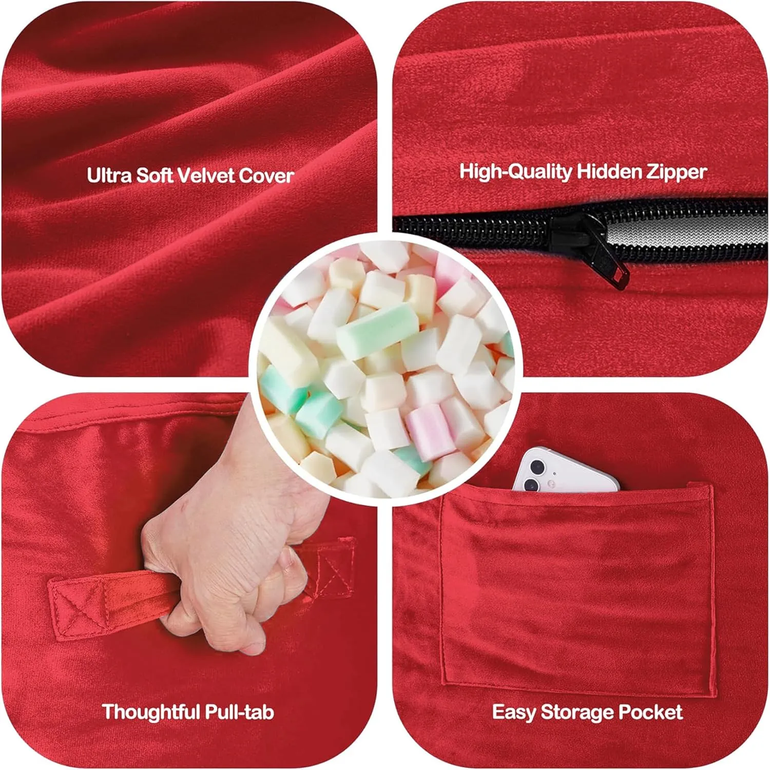 Homguava 6FT Bean Bag Chair Giant BeanBag with Memory Foam Filled, Large Bean Bag Chairs for Adults, Adult Bean Bag Chair with Dutch Velvet Cover for Living Room Bedroom-Red