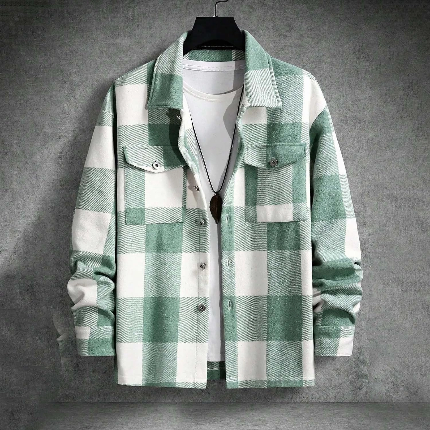 Hoodies for Men Winter Fashion Plaid Single Sided Velvet Pocket Hooded Buckle Composite Coat Jacket Thick Coat Men