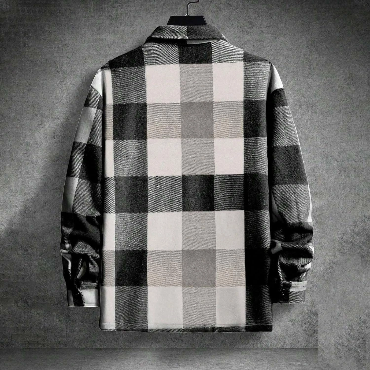 Hoodies for Men Winter Fashion Plaid Single Sided Velvet Pocket Hooded Buckle Composite Coat Jacket Thick Coat Men