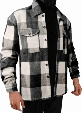 Hoodies for Men Winter Fashion Plaid Single Sided Velvet Pocket Hooded Buckle Composite Coat Jacket Thick Coat Men