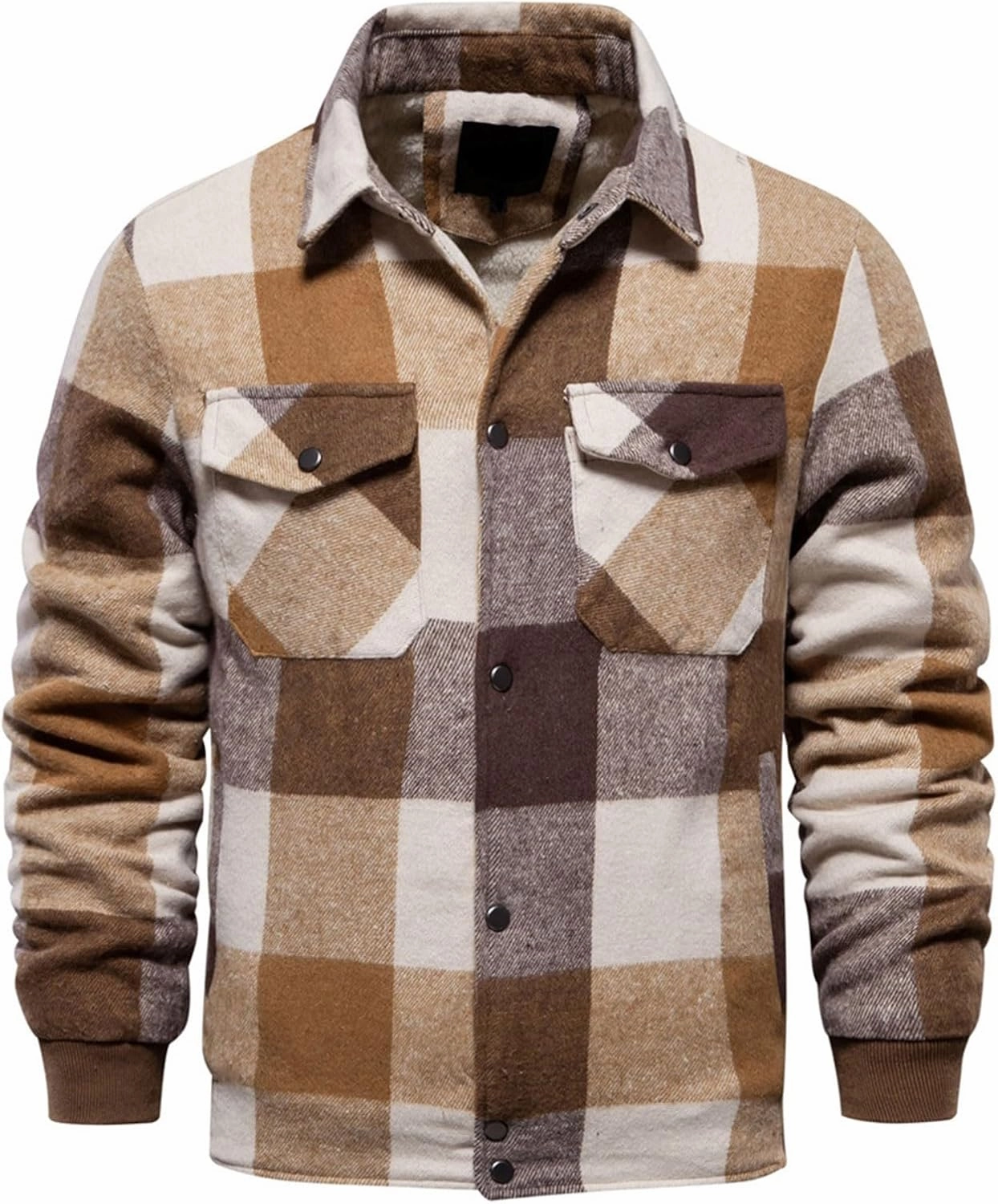 Hoodies for Men Winter Fashion Plaid Single Sided Velvet Pocket Hooded Buckle Composite Coat Jacket Thick Coat Men