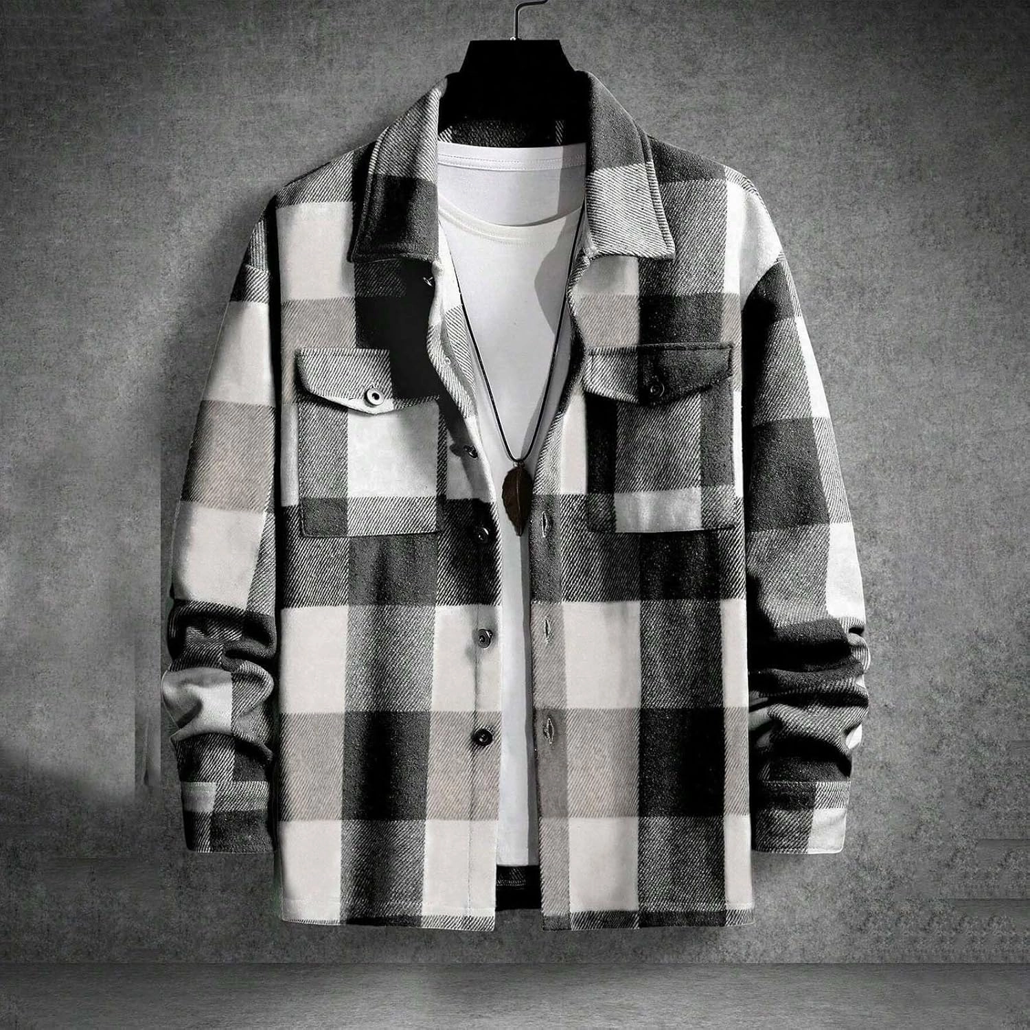 Hoodies for Men Winter Fashion Plaid Single Sided Velvet Pocket Hooded Buckle Composite Coat Jacket Thick Coat Men