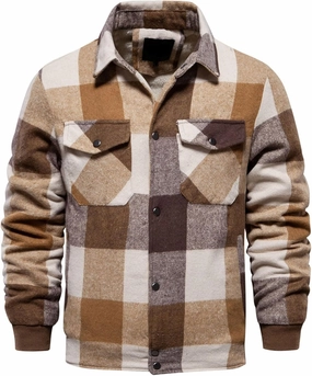 Hoodies for Men Winter Fashion Plaid Single Sided Velvet Pocket Hooded Buckle Composite Coat Jacket Thick Coat Men
