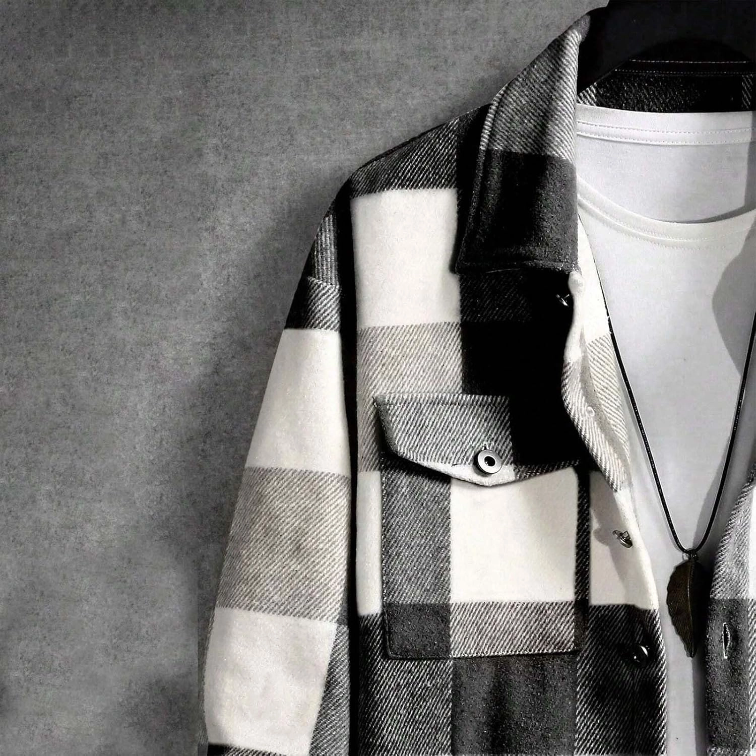 Hoodies for Men Winter Fashion Plaid Single Sided Velvet Pocket Hooded Buckle Composite Coat Jacket Thick Coat Men