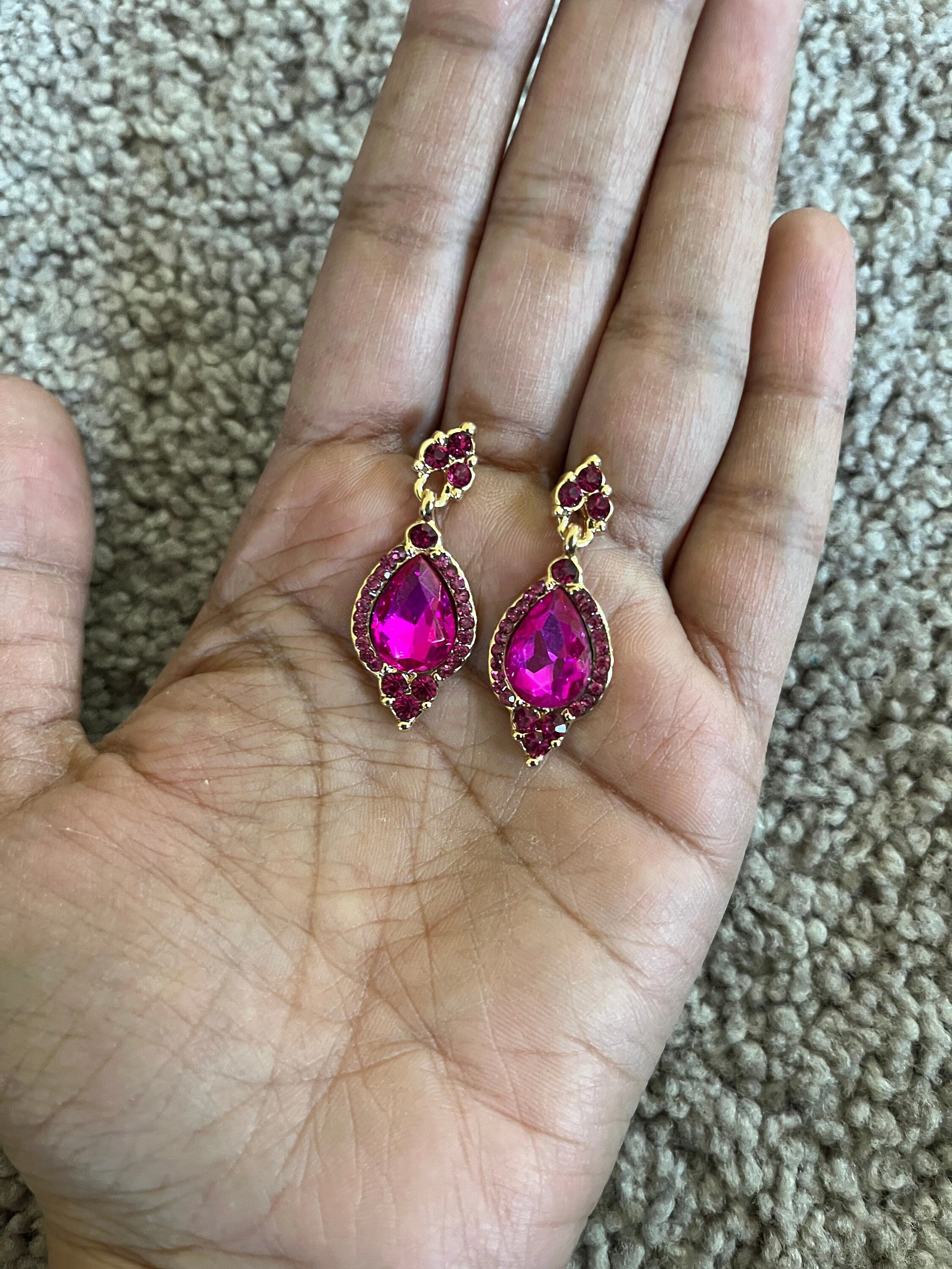 Hot pink earrings, small fuchsia earrings, hot pink teardrop earrings, pink earrings, dark pink earrings, hot pink crystal earrings