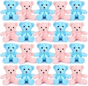 HyDren 24 Pcs Bear Bulk Plush Stuffed Animals 10 Inch Cute Soft Stuffed Bear with Green Bow for Baby Shower Birthday Gift Party (Pink, Blue)