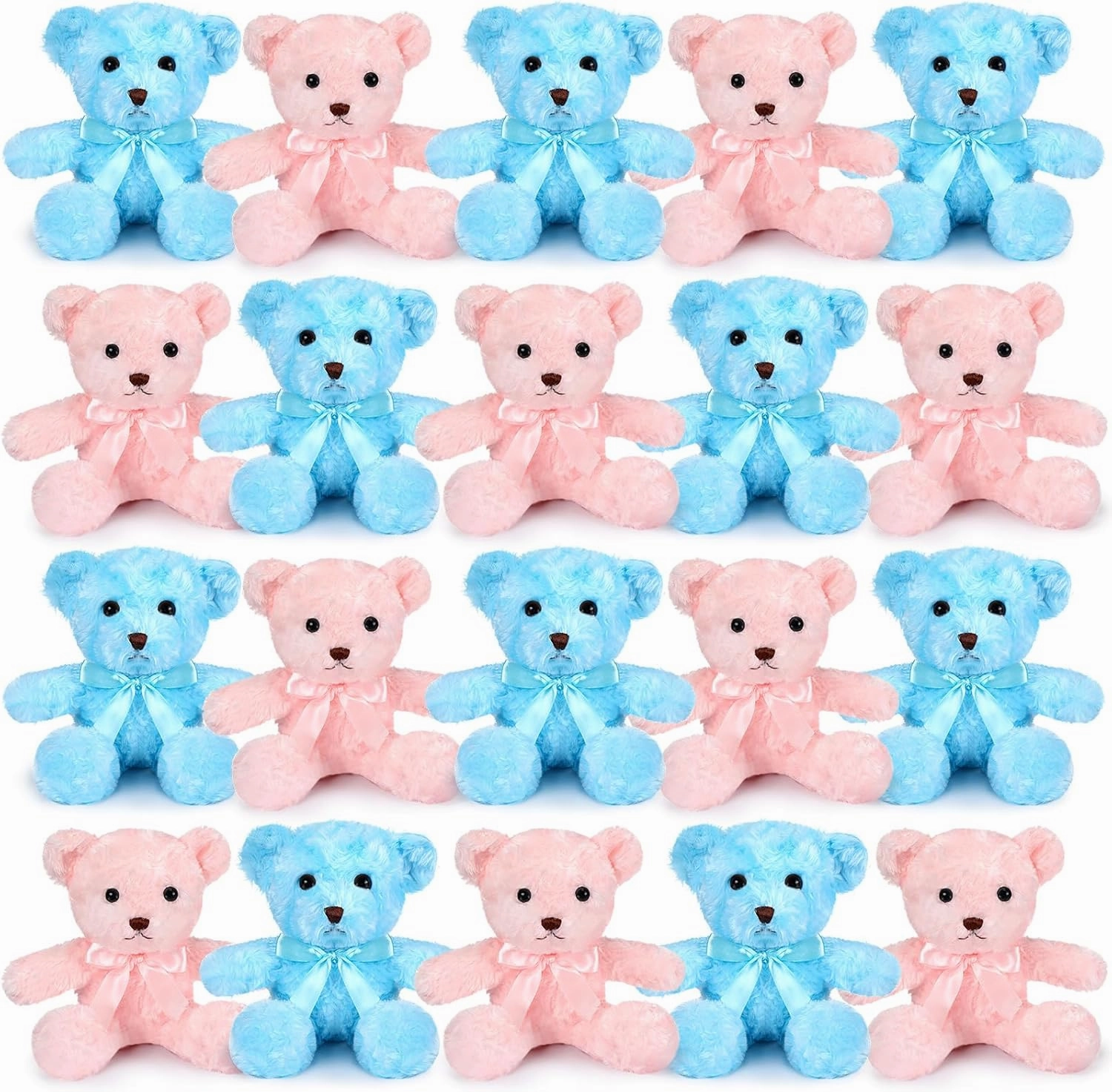 HyDren 24 Pcs Bear Bulk Plush Stuffed Animals 10 Inch Cute Soft Stuffed Bear with Green Bow for Baby Shower Birthday Gift Party (Pink, Blue)