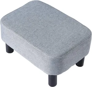 IBUYKE 16.54" Small Footstool Linen Fabric Pouf Ottoman Footrest Modern Home Bedroom Rectangular Stool, with Padded Seat Pine Wood Legs, Gray Blue RF-BD214-D