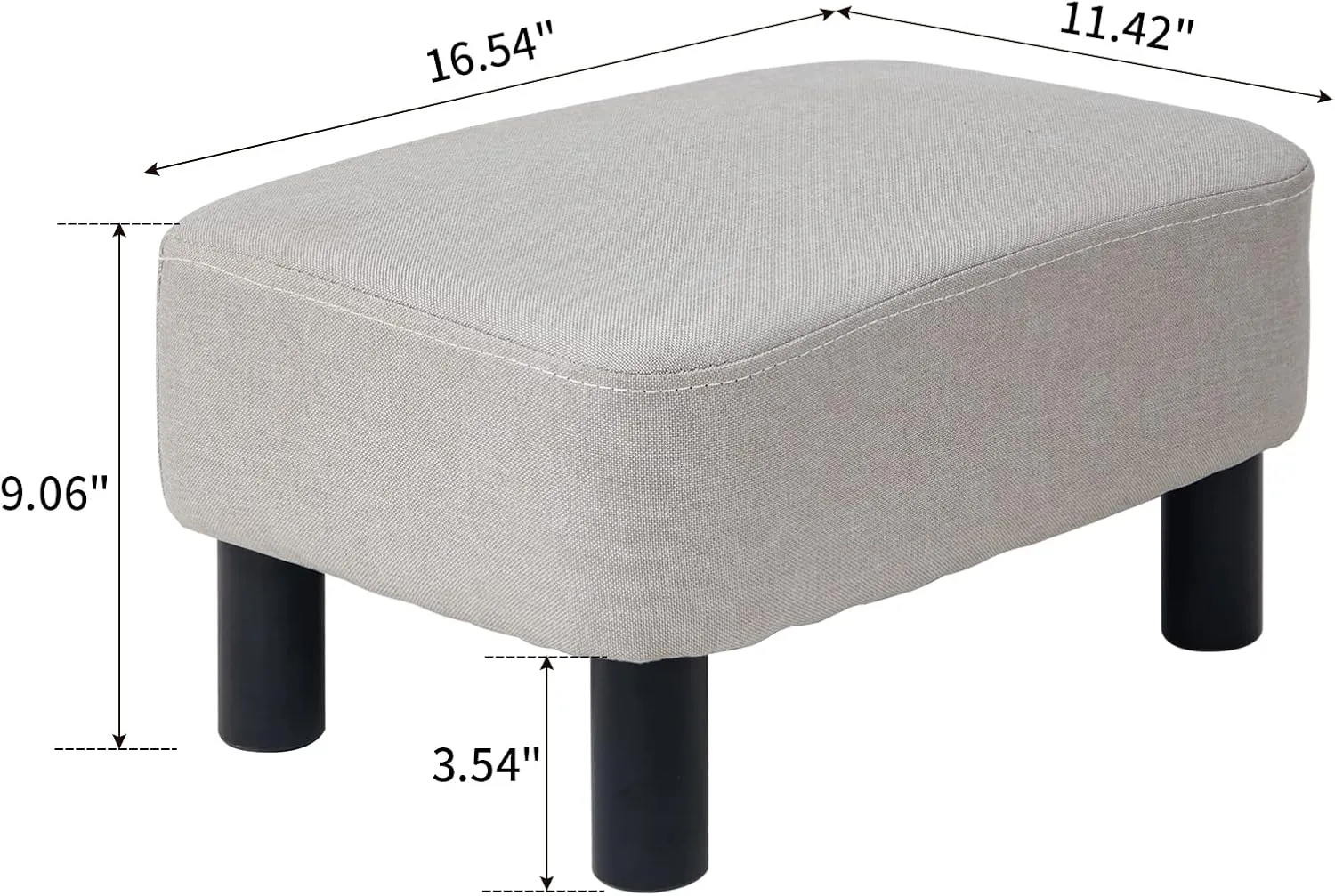 IBUYKE 16.54" Small Footstool, Linen Fabric Pouf, with Padded Seat Pine Wood Legs and Padded Rectangular Stool, for Bedroom, Linen RF-BD213