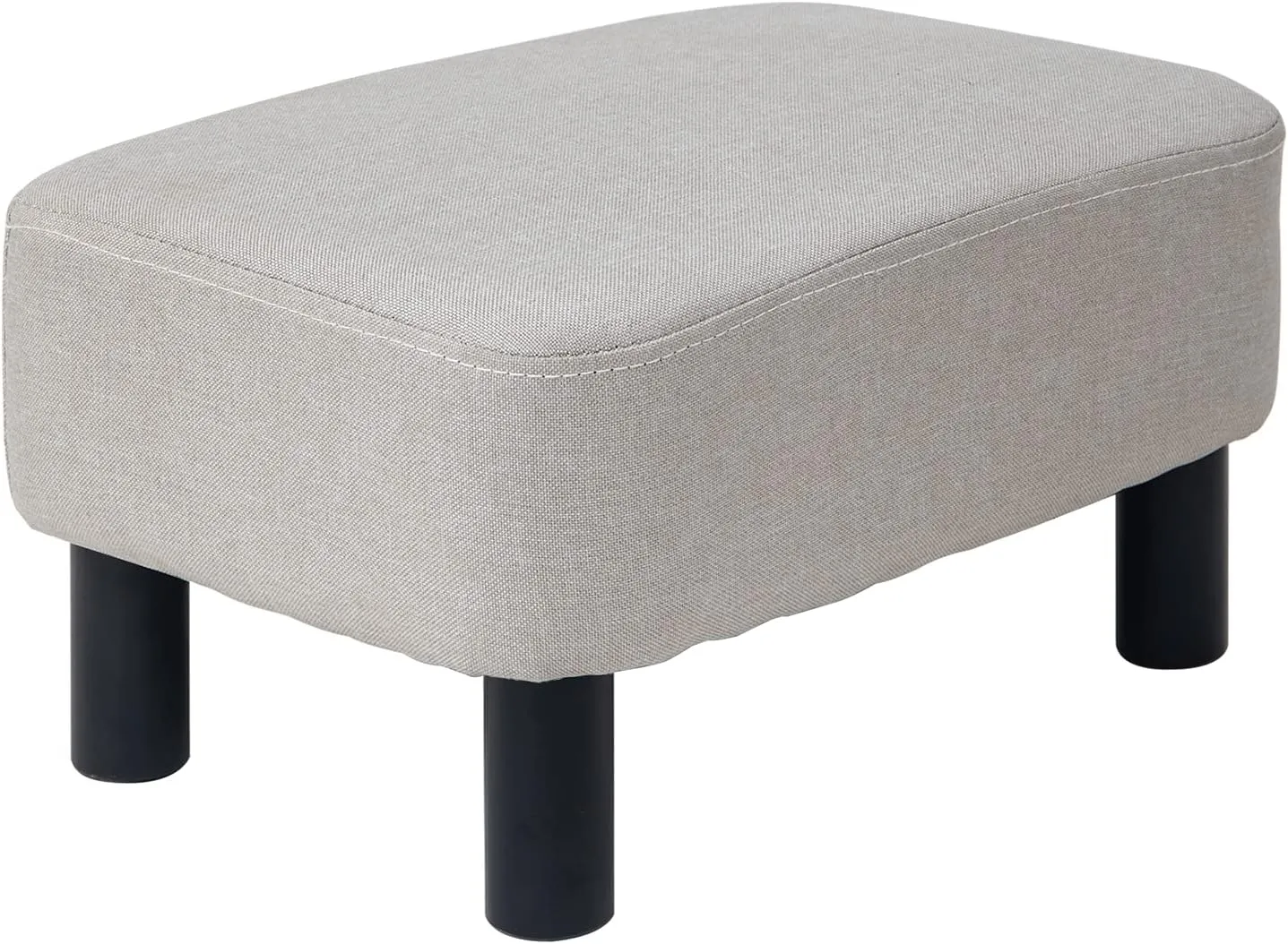 IBUYKE 16.54" Small Footstool, Linen Fabric Pouf, with Padded Seat Pine Wood Legs and Padded Rectangular Stool, for Bedroom, Linen RF-BD213