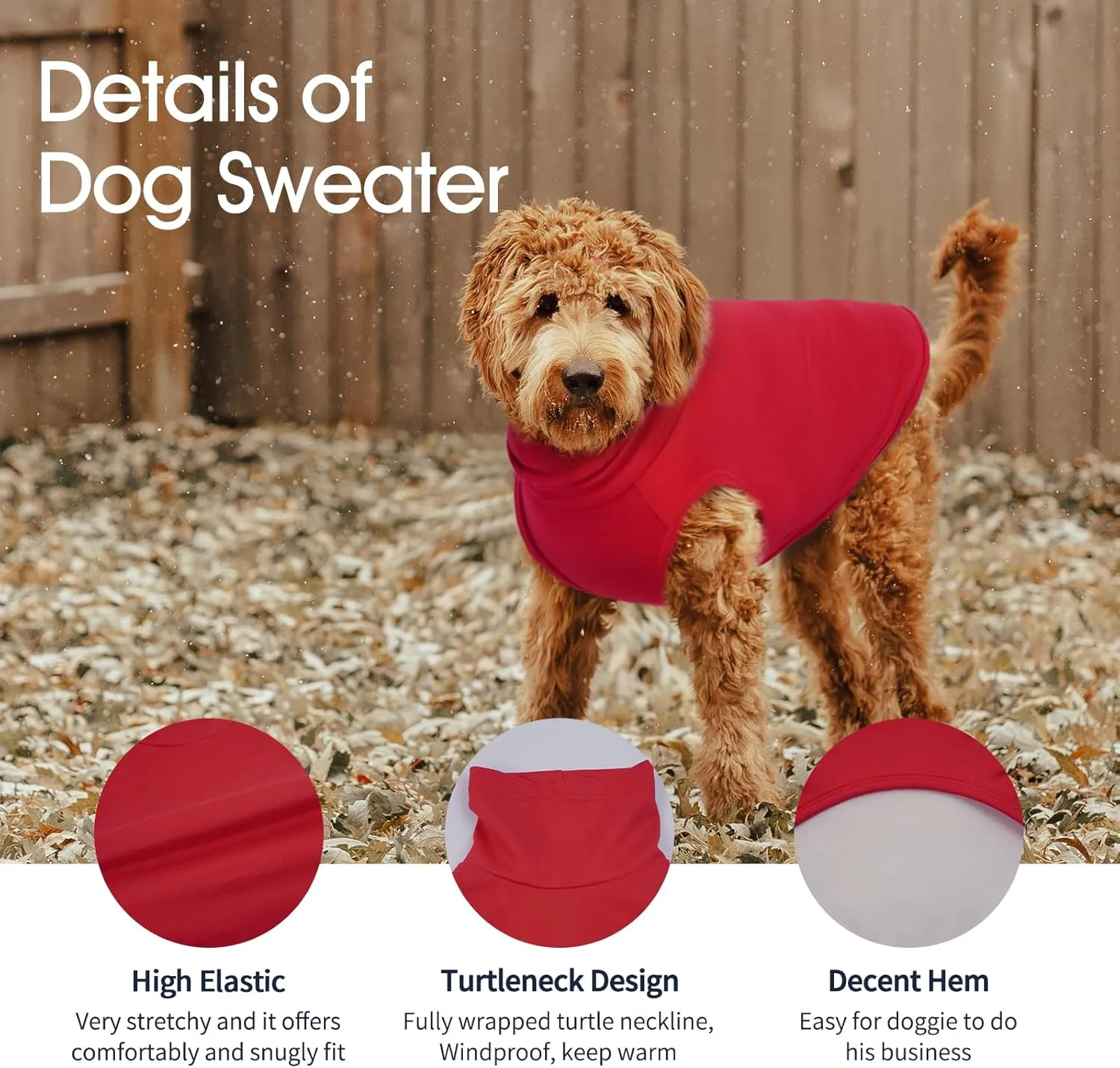 IECOii 4XL Dog Sweater - Stretch Fleece Vest for Big Dogs - Red, XXXX-Large, Warm Turtleneck Pullover for Christmas