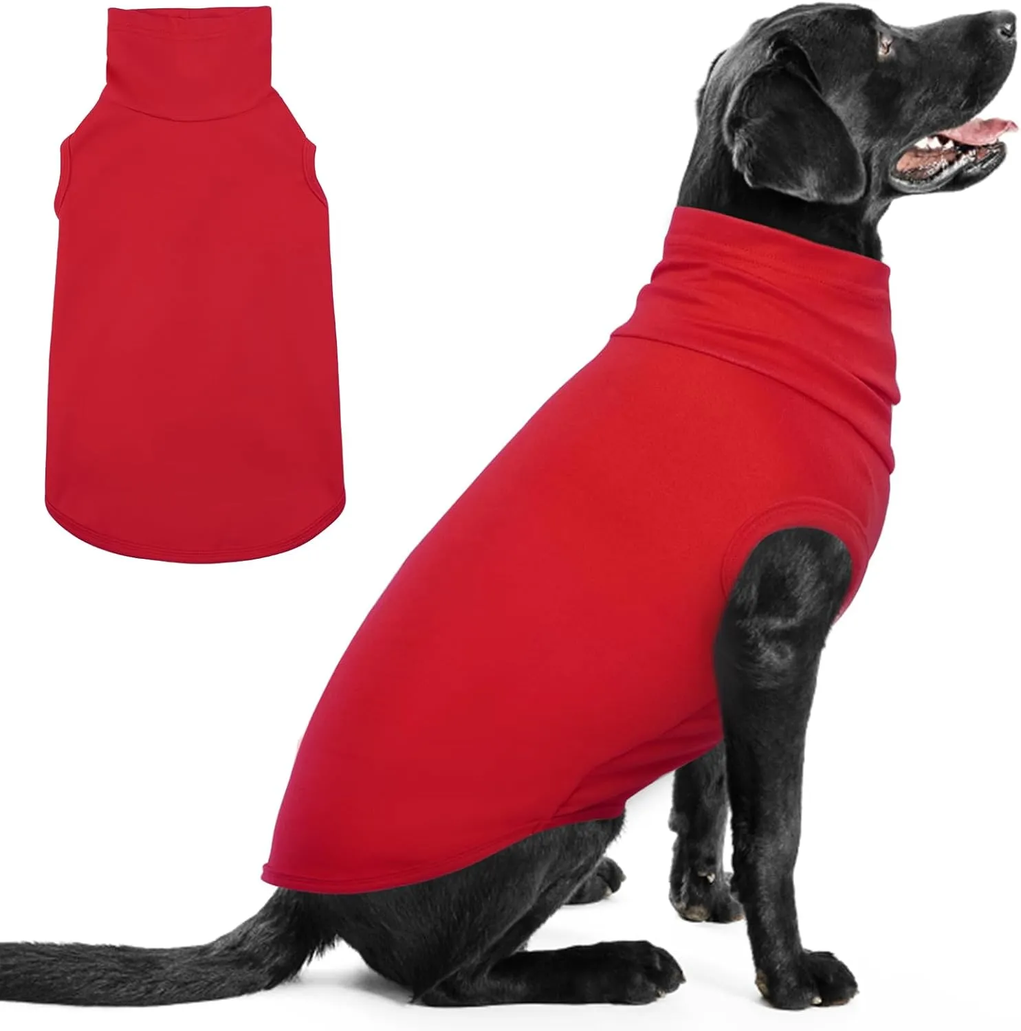 IECOii 4XL Dog Sweater - Stretch Fleece Vest for Big Dogs - Red, XXXX-Large, Warm Turtleneck Pullover for Christmas