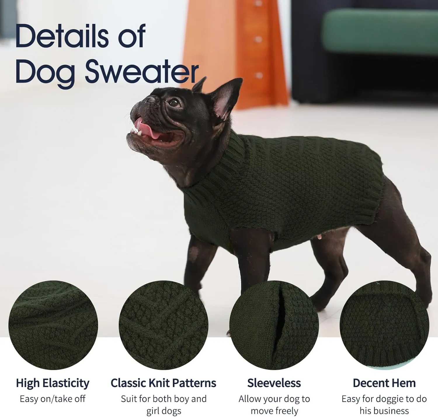 IECOii Big Dog Sweater - Extra Large Dog Sweater for Cold Weather in Army Green, 4XL for Doberman & Great Dane