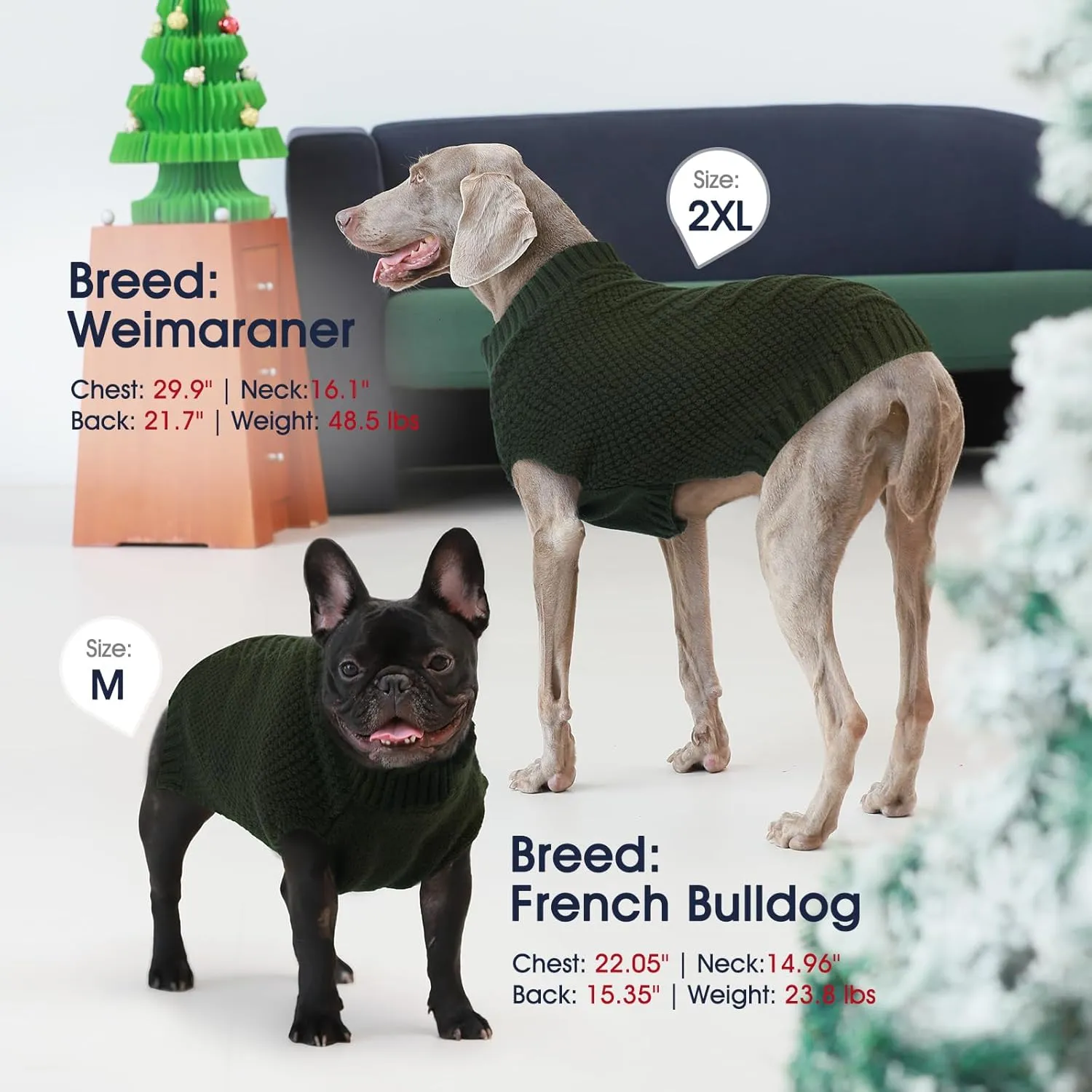 IECOii Big Dog Sweater - Extra Large Dog Sweater for Cold Weather in Army Green, 4XL for Doberman & Great Dane