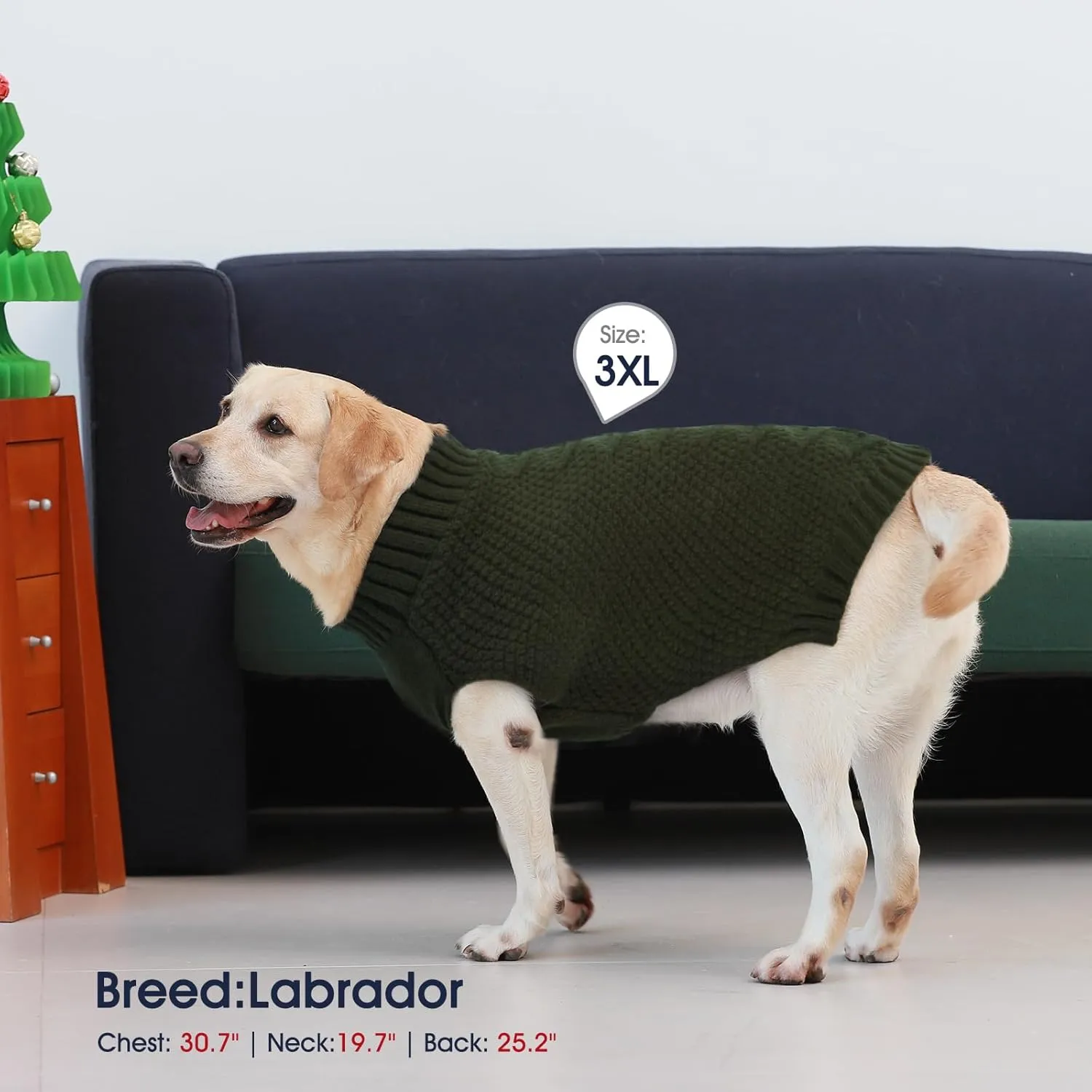 IECOii Big Dog Sweater - Extra Large Dog Sweater for Cold Weather in Army Green, 4XL for Doberman & Great Dane