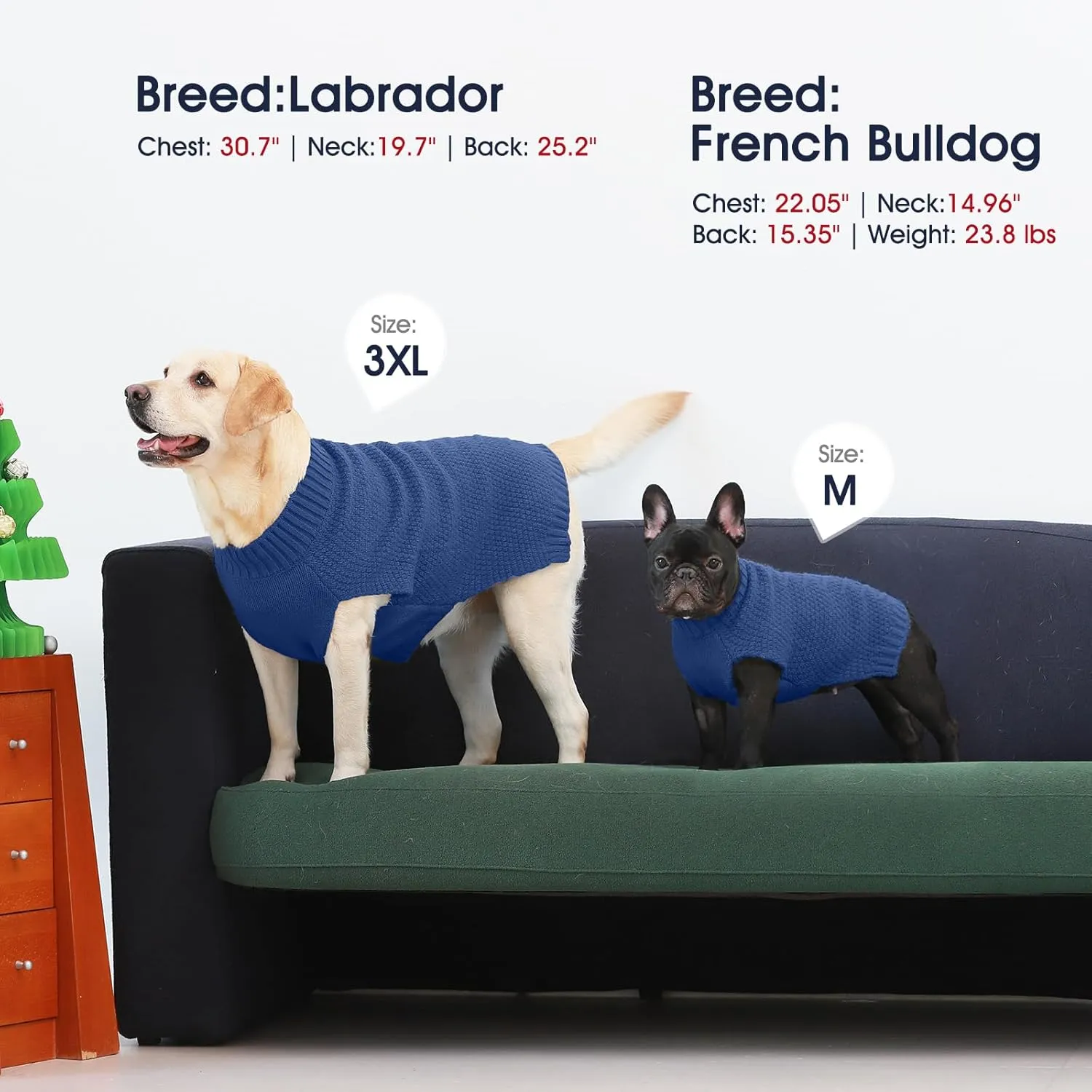 IECOii Big Dog Sweater,XXXXL Dog Sweaters for Extra Large Dogs,Cold Weather Winter Coat for Large Size Dogs,Warm Fall Dog Clothes for Large Dogs Knitwear,Doberman,Great Dane Sweater,Blue-4XL