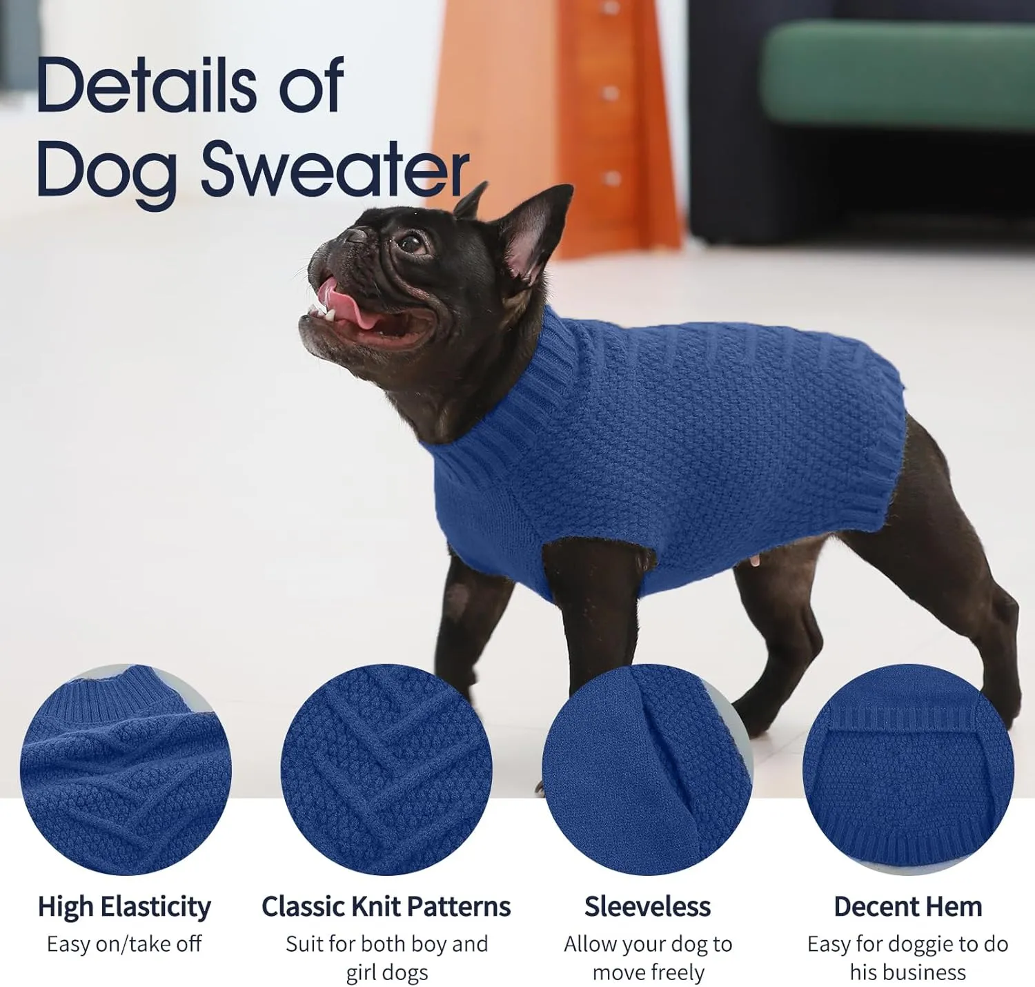 IECOii Big Dog Sweater,XXXXL Dog Sweaters for Extra Large Dogs,Cold Weather Winter Coat for Large Size Dogs,Warm Fall Dog Clothes for Large Dogs Knitwear,Doberman,Great Dane Sweater,Blue-4XL