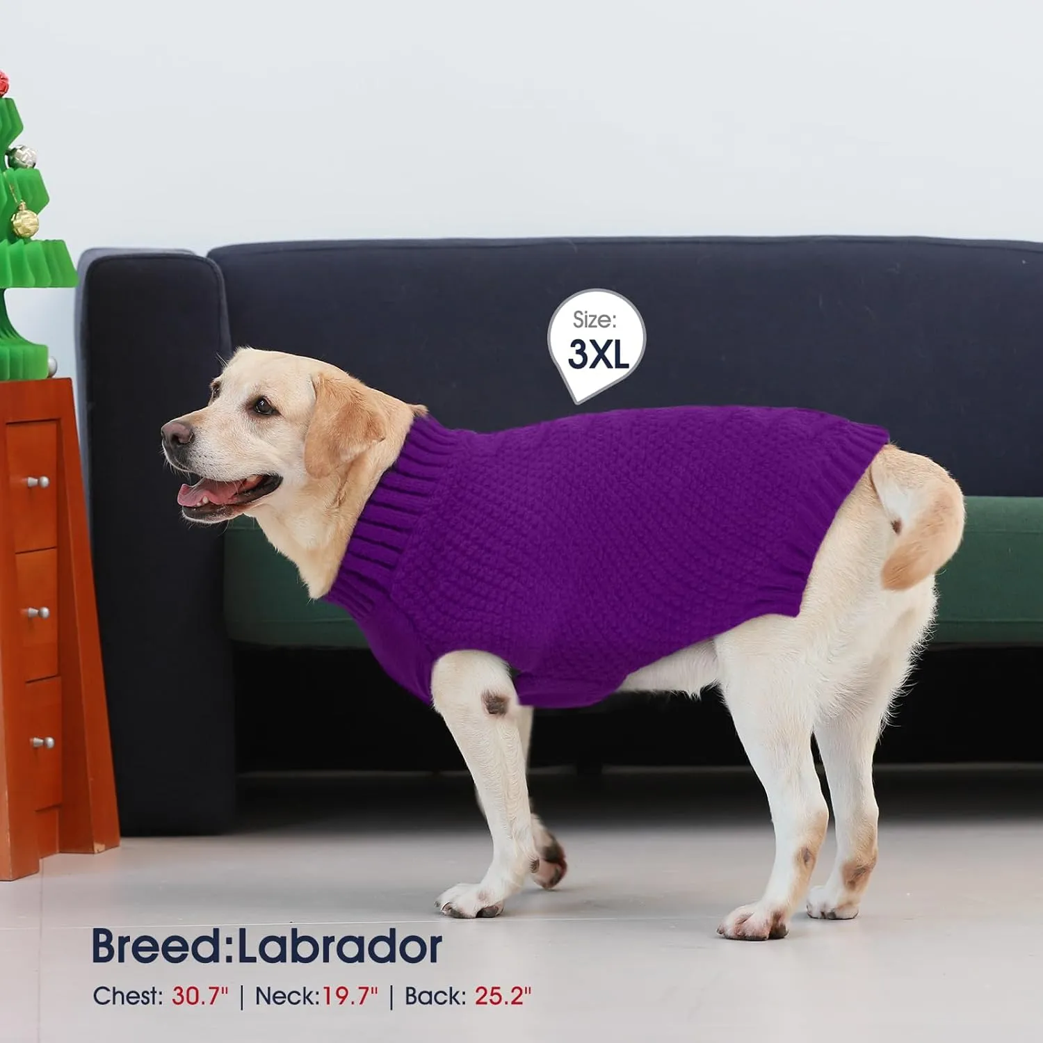 IECOii Purple Extra Large Dog Sweater, Warm Winter Coat for Large Dogs, Knitwear, Doberman, Great Dane, 4XL