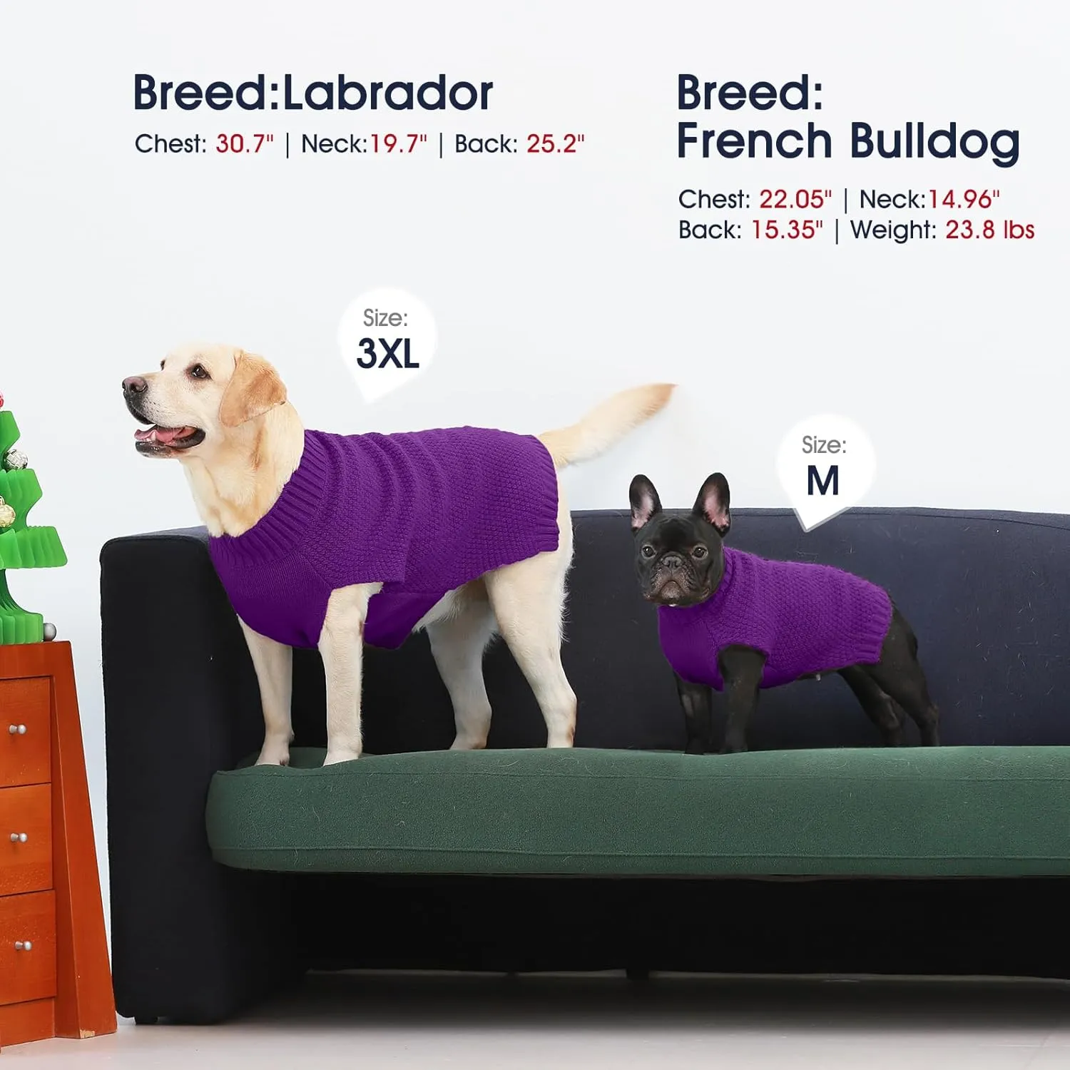 IECOii Purple Extra Large Dog Sweater, Warm Winter Coat for Large Dogs, Knitwear, Doberman, Great Dane, 4XL