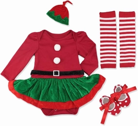 IMEKIS Newborn Baby Girls 1st Christmas Outfit Santa Elf Costume Romper Dress with Hat Shoes Set for Xmas Holiday Photo Shoot