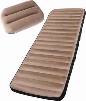 Inflatable Sleeping Pad with Camping Pillow – Extra-Thick 4.75 Inch Air Mattress with Soft Cotton Top, Machine Washable, Family Lightweight 4-Season Set for Camping & Traveling, Brown