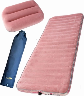 Inflatable Sleeping Pad with Camping Pillow & Pump Sack – Extra-Thick 4.75 Inch Air Mattress with Soft Cotton Top, Machine Washable, Lightweight Set for Camping & Traveling, Pink