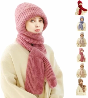 Integrated Ear Protection Windproof Cap Scarf,Elastic Warm Ear Protection Knitted Hat Scarf,Winter Windproof Hat for Women