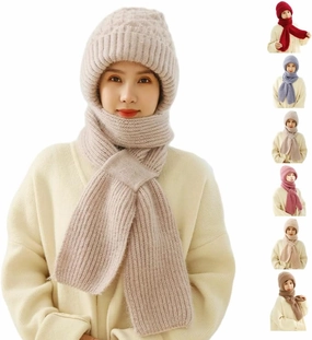 Integrated Ear Protection Windproof Cap Scarf,Elastic Warm Ear Protection Knitted Hat Scarf,Winter Windproof Hat for Women