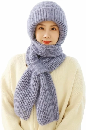 Integrated Ear Protection Windproof Cap Scarf,Elastic Warm Ear Protection Knitted Hat Scarf,Winter Windproof Hat for Women
