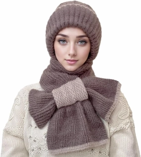 Integrated Ear Protection Windproof Cap Scarf, Elastic Warm Ear Protection Knitted Hat, Winter Hat Scarf for Women