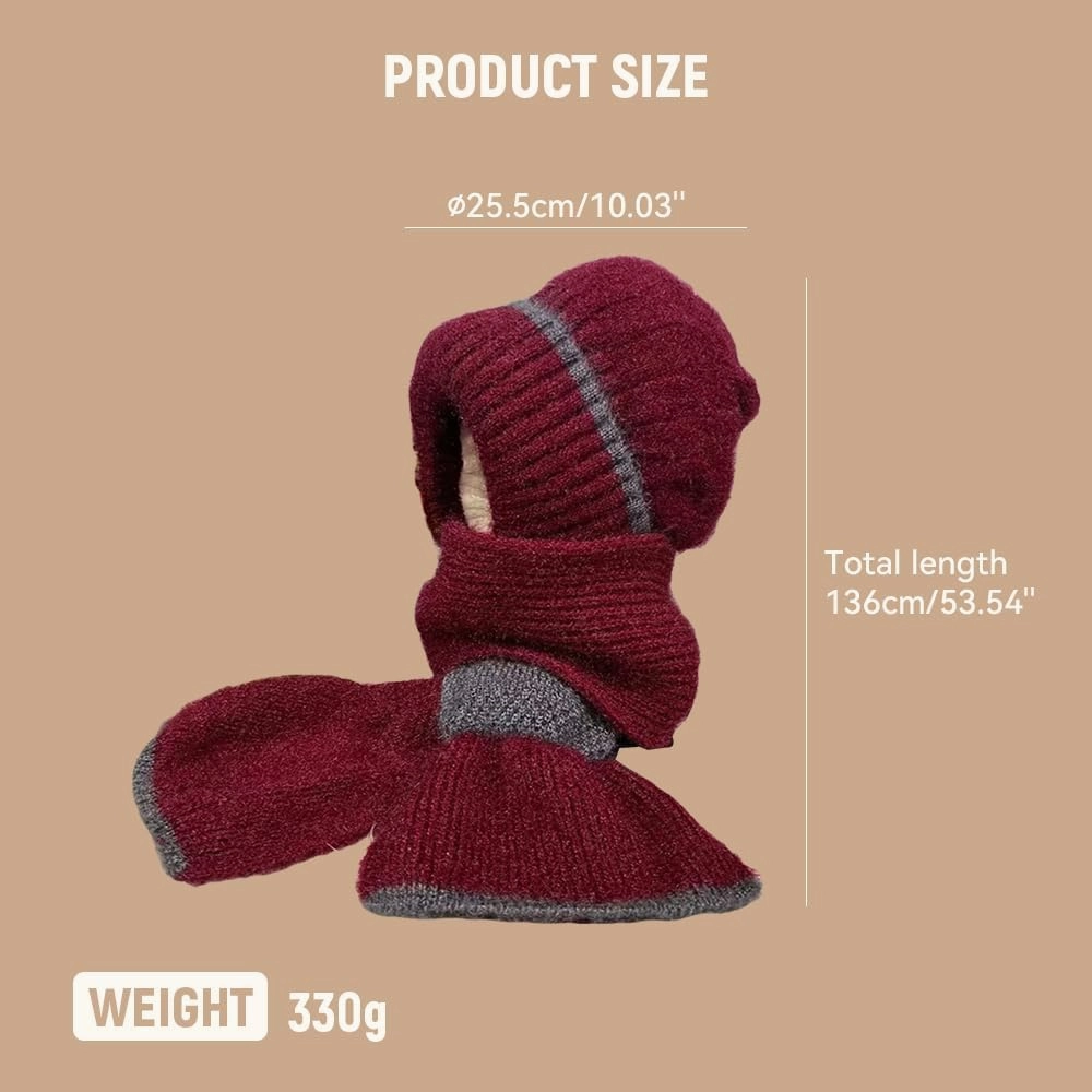 Integrated Ear Protection Windproof Cap Scarf, Elastic Warm Ear Protection Knitted Hat, Winter Hat Scarf for Women