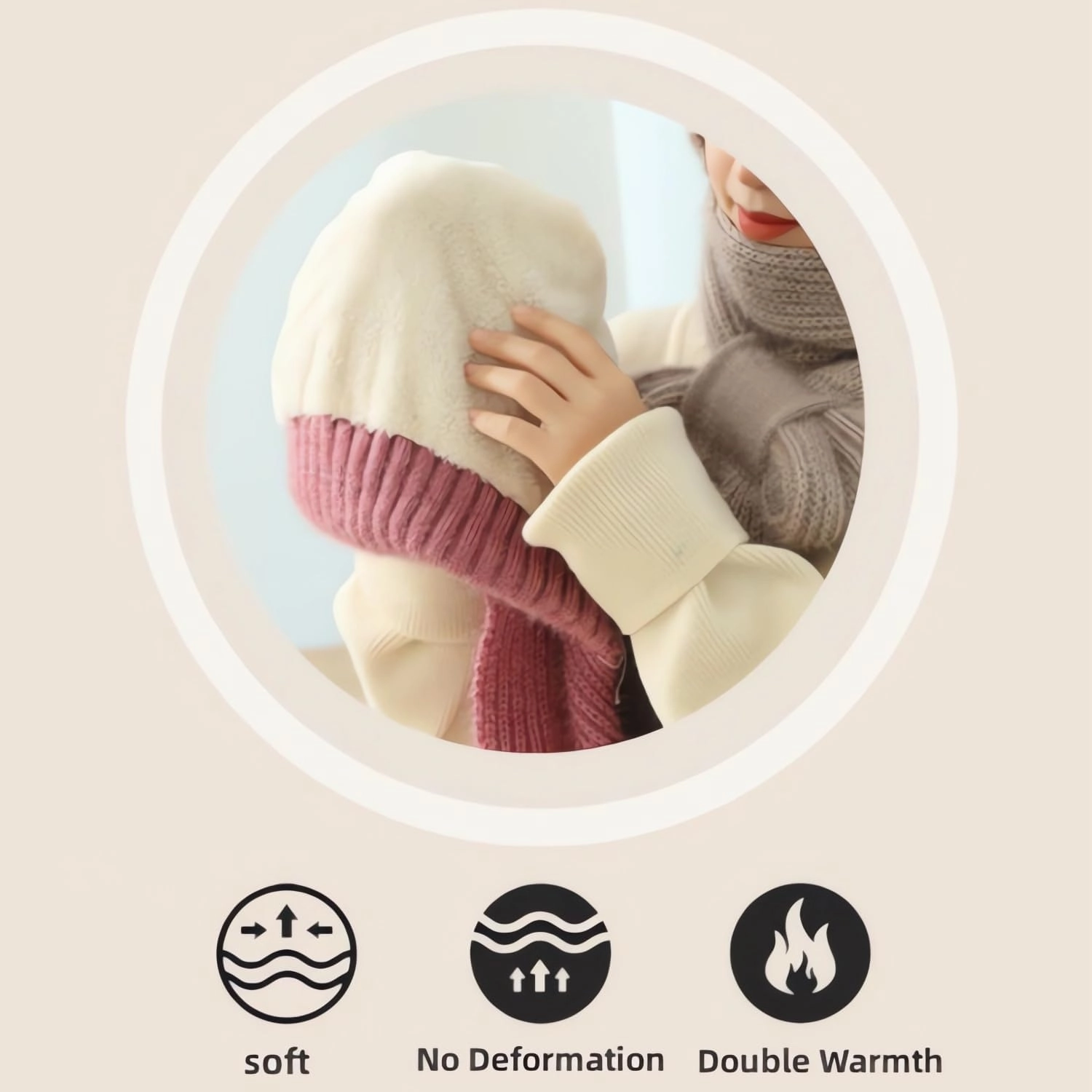 Integrated Ear Protection Windproof Cap Scarf, Winter Knitting Thick Hooded Scarf, 2 in 1 Mask Scarf Knitted Hat
