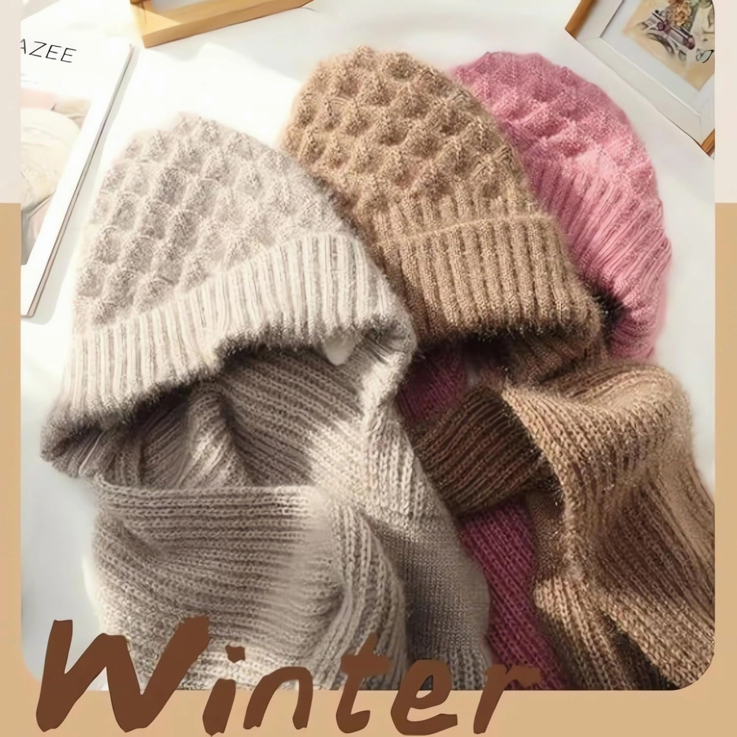 Integrated Ear Protection Windproof Cap Scarf, Winter Knitting Thick Hooded Scarf, 2 in 1 Mask Scarf Knitted Hat