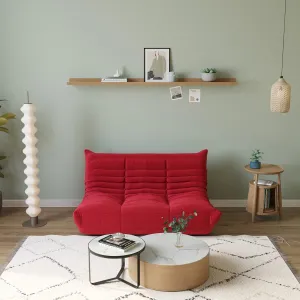 JACH 53" Comfy Lazy Floor Sofa Couch, Teddy Velvet Mohair Fireside Corner Bean Bag Chairs for Adults, Soft Lounge Foam-Filled Accent 2-Seat Chair for Living Room Bedroom Office Salon, Red